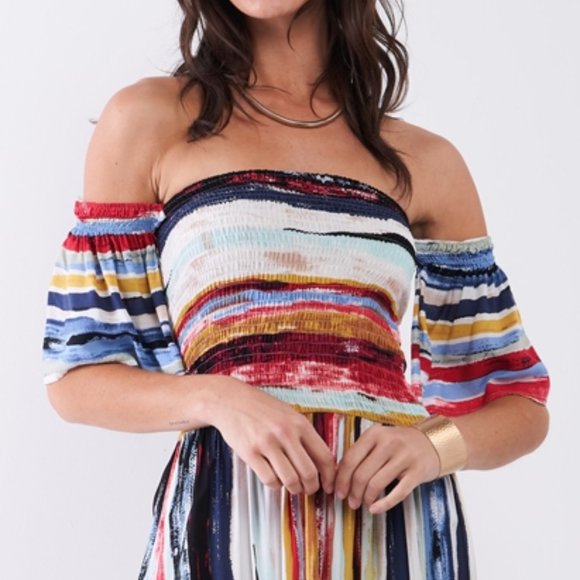 Striped  Off shoulder Maxi Dress - Picture 3 of 4